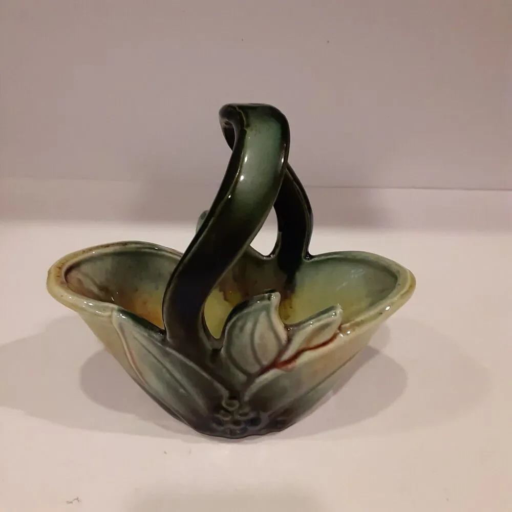 Vintage 1950s Hull Pottery Basket Planter Earthy Twisted Handle